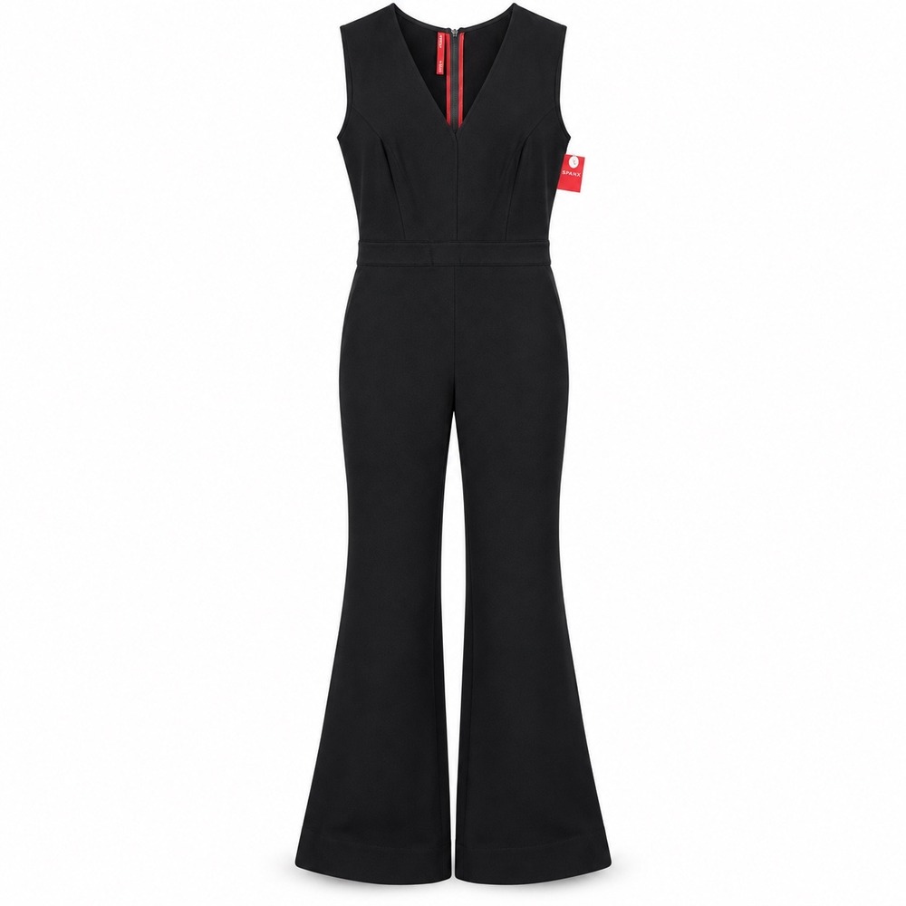 SPANX Jumpsuit L Tall Black The Perfect Ponte Flare Leg Shaping NWT